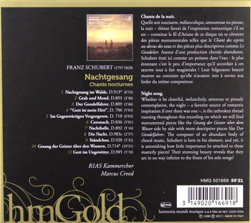 Schubert: Nachtgesang Rias Kammerchor Creed (digipack) [CD]