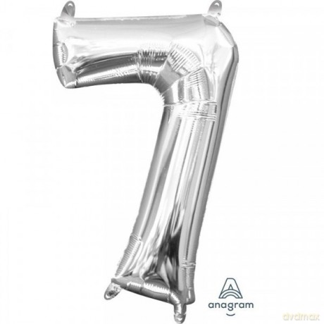 Balon foliowy srebrny - cyfra 7, 40 cm
