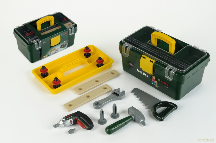 Skrzynka z narzędziami i wkrętarką Bosch