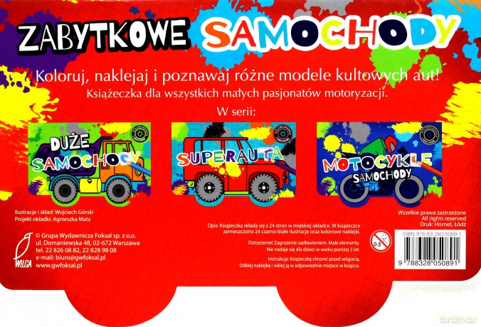 Zabytkowe samochody. Kolorowanka z naklejkami [KSIĄŻKA]