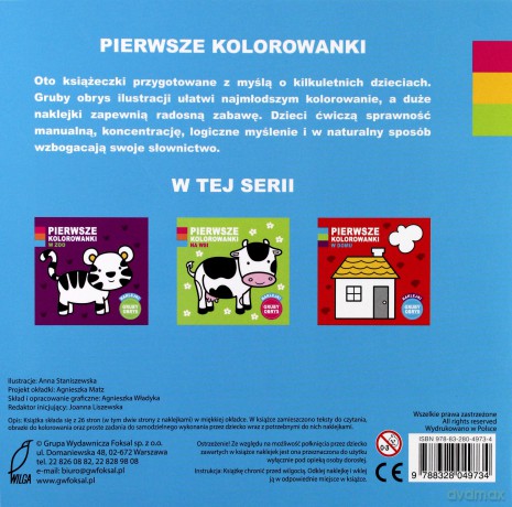 Zwierzęta. Pierwsze kolorowanki [KSIĄŻKA]