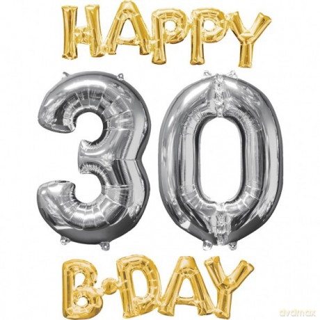 Balon foliowy Happy Birthday 30, 4 sztuki