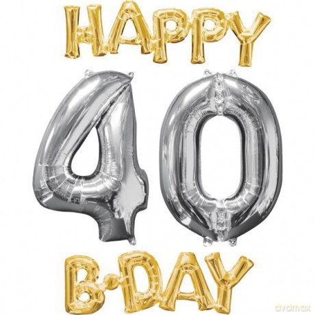 Balon foliowy Happy Birthday 40, 4 sztuki