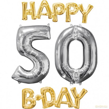 Balon foliowy Happy Birthday 50, 4 sztuki