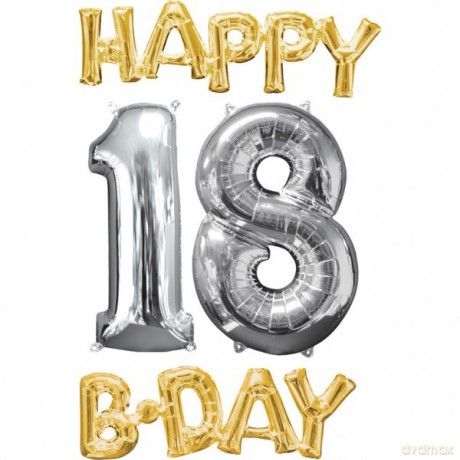 Balon foliowy Happy Birthday 18, 4 sztuki