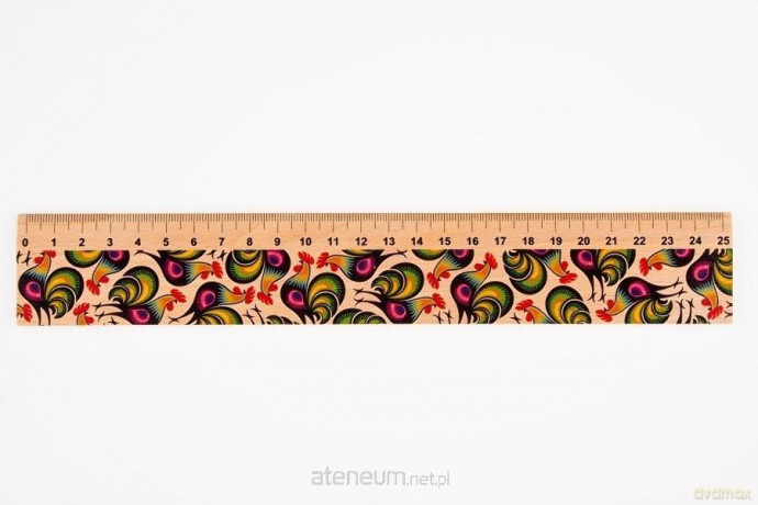 Linijka drewniana 25 cm łowickie koguty