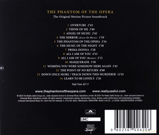 The Phantom Of The Opera soundtrack (Upiór w Operze) (Andrew Lloyd Webber) [CD]