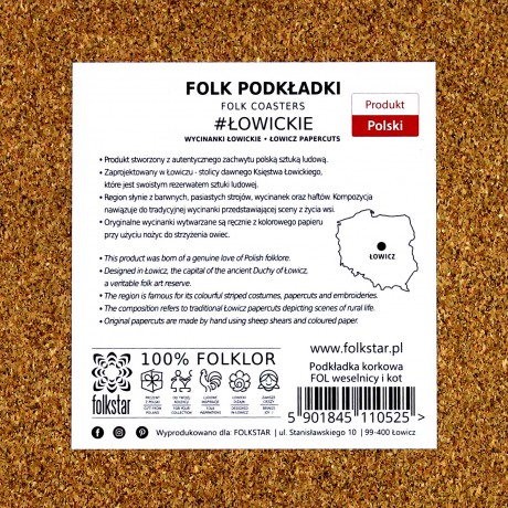 Podkładka korkowa FOLK - wesele łowickie i kot