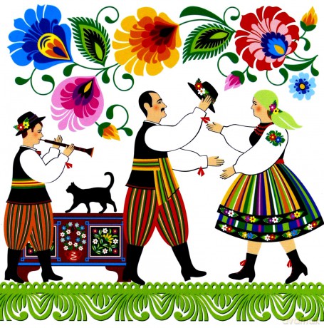 Podkładka korkowa FOLK - wesele łowickie i kot