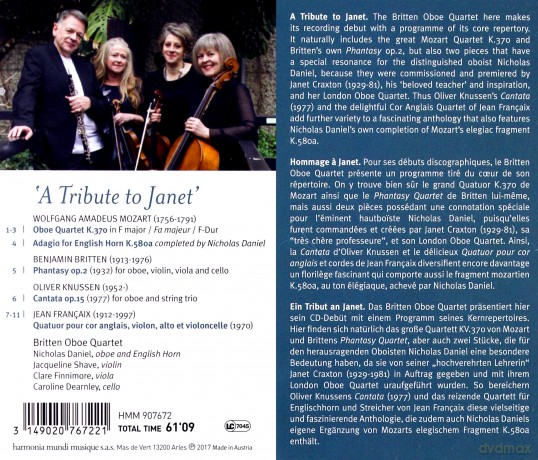 Britten Oboe Quartet Nicholas Daniel: A Tribute To Janet [CD]