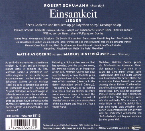 Schumann: Einsamkeit Goerne Hinterhauser (digipack) [CD]