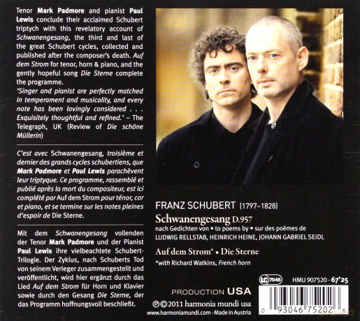 Schubert: Schwanengesang Padmore Lewis (digipack) [CD]