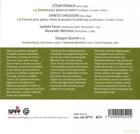 Chausson Franck: Sonate Pour Piano Et Violon Faust Melnikov Salagon Quartet [CD]