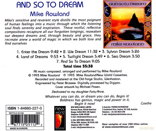 Mike Rowland: And So To Dream [CD]