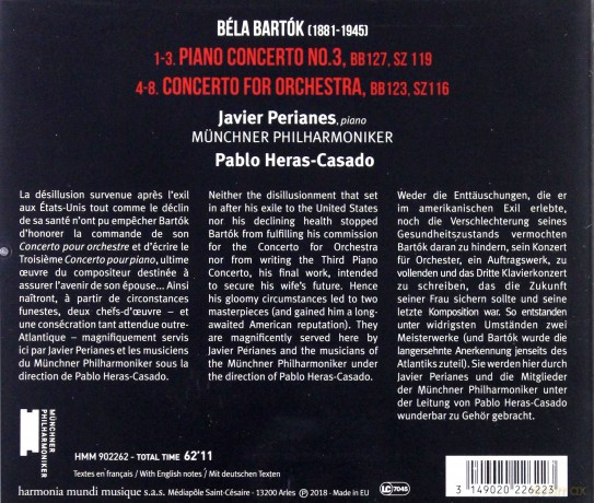 Bartok: Concerto For Orchestra Piano Concerto No 3 Perianes Heras-Casado [CD]