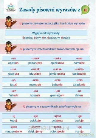 Plansza ortograficzna Zasady pisowni wyrazów z U [KSIĄŻKA]
