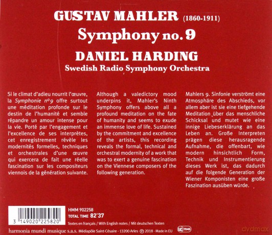 Mahler: Symphony No 9 Swedish Radio Symphony Orchestra Harding [CD]