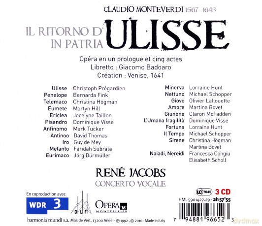 Monteverdi: Il Ritorno D In Patria Jacobs (digipack) [3CD]