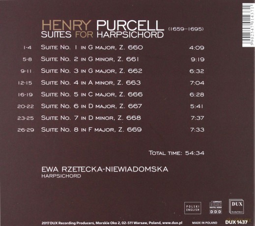 Ewa Rzetecka-Niewiadomska: Henry Purcell Suites for Harpsichord [CD]