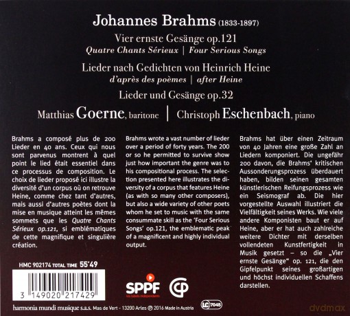 Brahms: Vier Ernste Gesange [CD]
