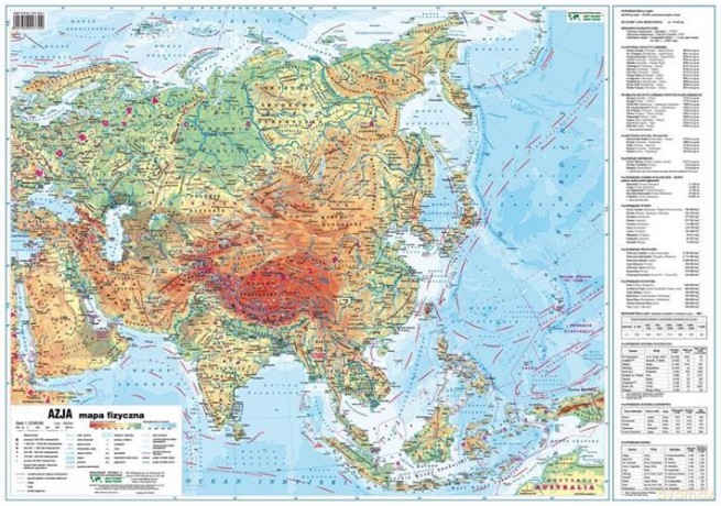 Azja 1:22 000 000 mapa polityczna i fizyczna ścienna