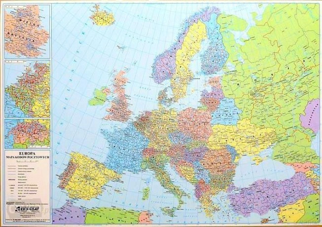 Europa mapa kodów pocztowych. Podkladka na biurko [KSIĄŻKA]