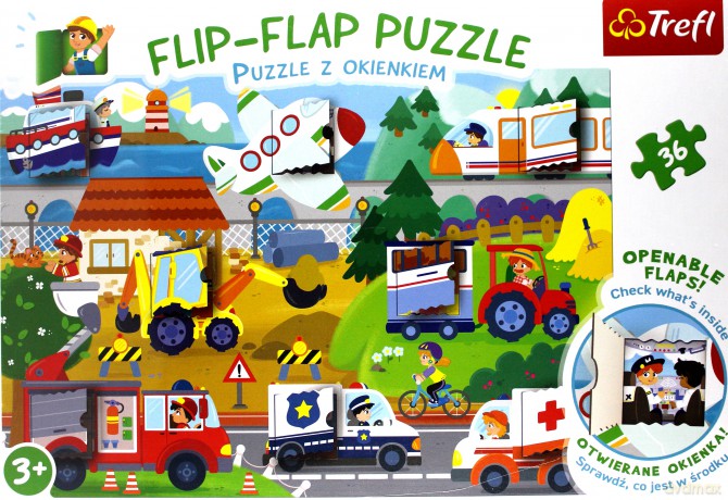 TREFL 36 el. Puzzle z okienkiem - Pojazdy [PUZZLE]