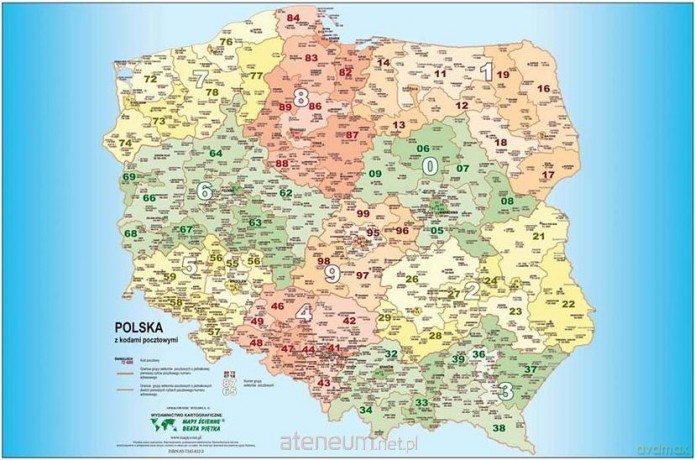 Polska mapa kodów pocztowych. Podkładka na biurko [KSIĄŻKA]