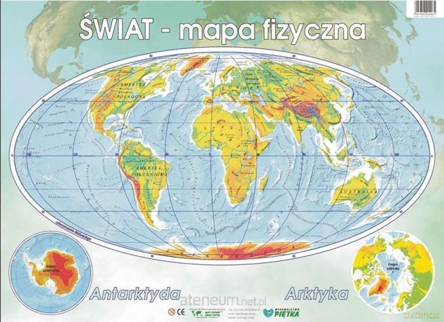 Świat mapa fizyczna. Podkładka na biurko [KSIĄŻKA]