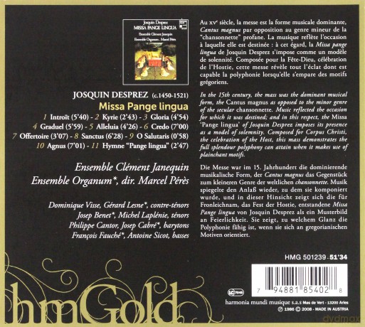 Josquin Desprez: Missa Pange Lingua Visse Peres (digipack) [CD]