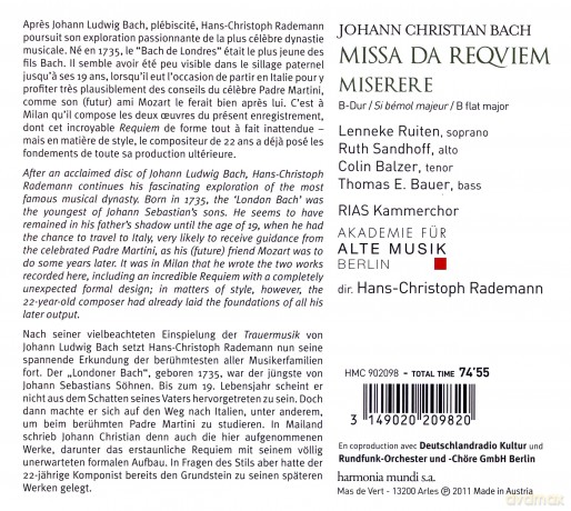 Johann Christian Bach: Missa Da Requiem Rademann (digipack) [CD]