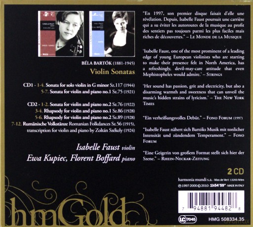 Bartok: Violin Sonatas Faust (digipack) [CD]