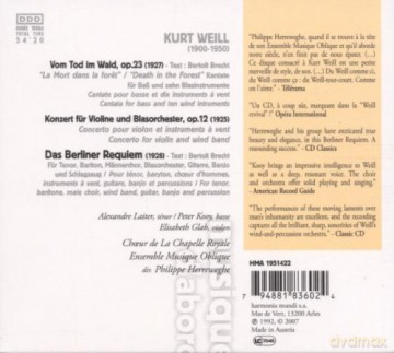Kurt Weill: Berliner Requiem Violinkonzert Herreweghe (digipack) [CD]