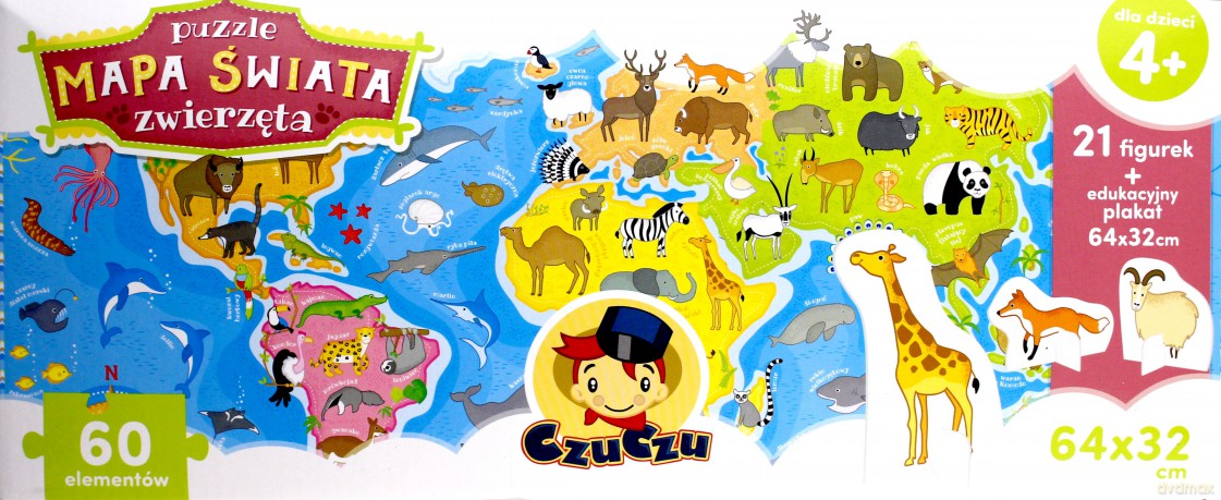 Czuczu puzzle Mapa świata Zwierzęta [PUZZLE]