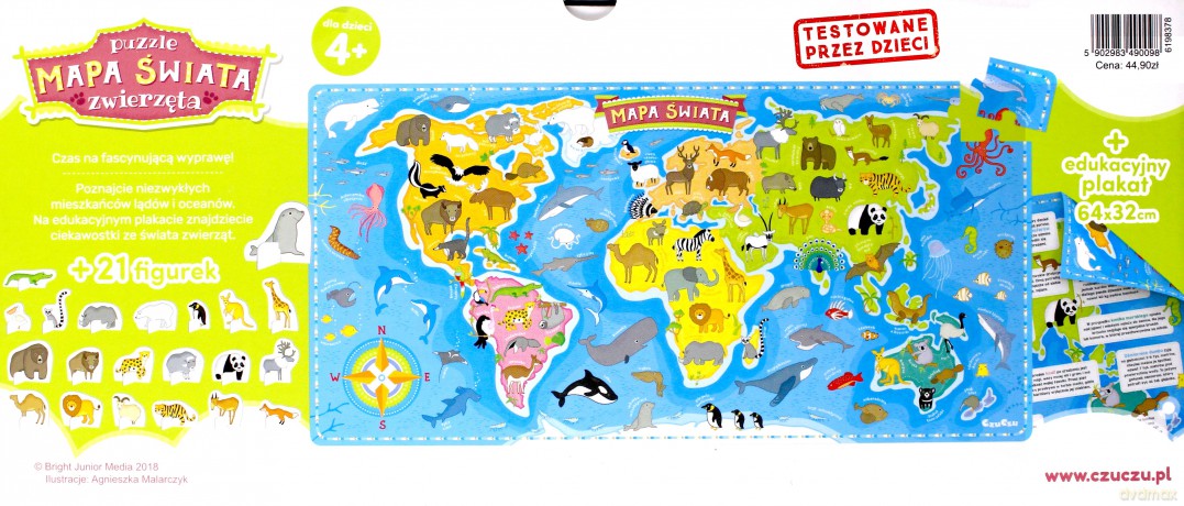 Czuczu puzzle Mapa świata Zwierzęta [PUZZLE]