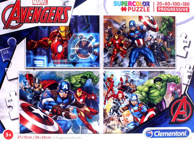 CLEMENTONI 20+60+100+180 el. Linia Specjalna Avengers [PUZZLE]