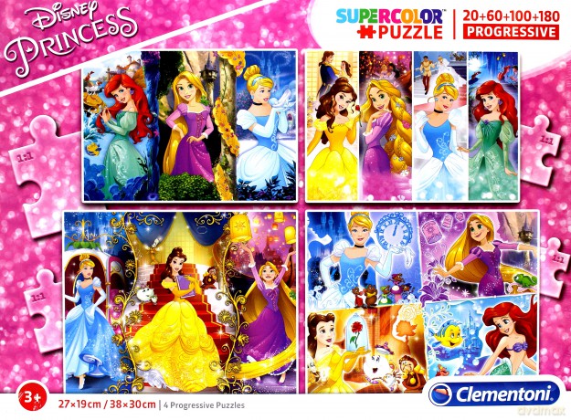 CLEMENTONI 20+60+100+180 el. Linia Specjalna Księżniczki Disneya [PUZZLE]