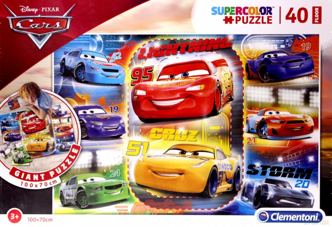 CLEMENTONI 40 el. podłogowe Super Kolor Auta 3 [PUZZLE]