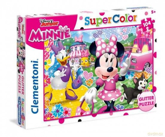 CLEMENTONI z brokatem 104 el. Minnie Szczęśliwi Pomocnicy [PUZZLE]