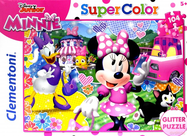 CLEMENTONI z brokatem 104 el. Minnie Szczęśliwi Pomocnicy [PUZZLE]