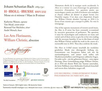 Bach: Mass In B Minor Live In Leipzig March 2016 Christie Les Arts Florissants (digipack) [2CD]