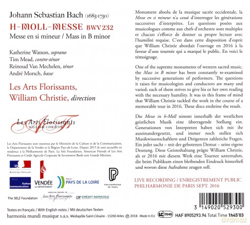 Bach: Mass In B Minor Live In Leipzig March 2016 Christie Les Arts Florissants (digipack) [2CD]