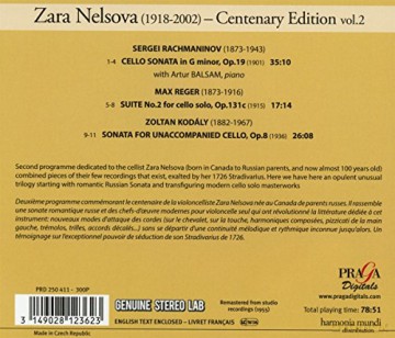 Rachmaninov Kodaly: Sonate Cello Reger Nelsova [CD]