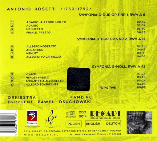Orkiestra Famd.PL: Vitae Pomeranorum: Antonio Rosetti - Symfonie [CD]