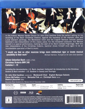 Gardiner & Monteverdi Choir & English Baroque Soloists & Mcfadden & Fink & Genz & Henschel: Bach: Christmas Oratorio Bwv 248, Gardiner [Blu-Ray]