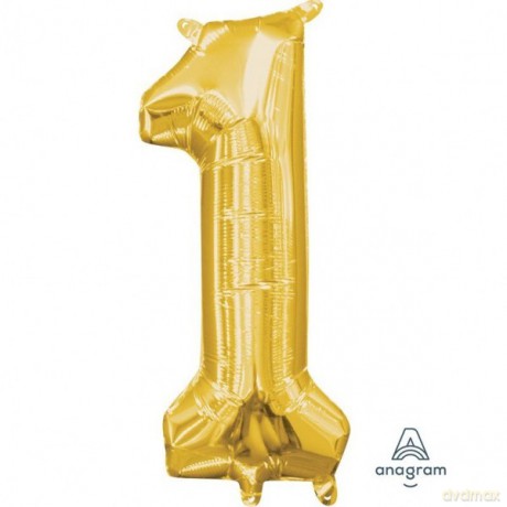Balon foliowy złoty - cyfra 1, 40 cm