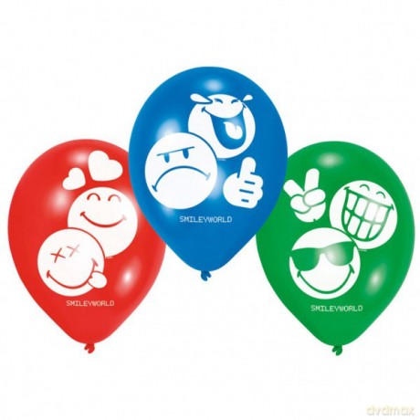 Balony lateksowe 22,8 cm Smiley Emoticons, 6 sztuk