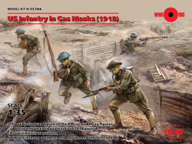 US Infantry in Gas Masks 1918 4 figures