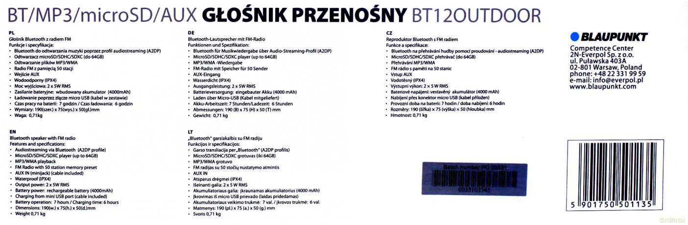 Blaupunkt Głośnik Bluetooth BT12OUTDOOR