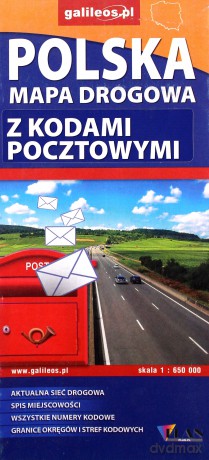Polska mapa drogowa z kodami pocztowymi 1:650 000